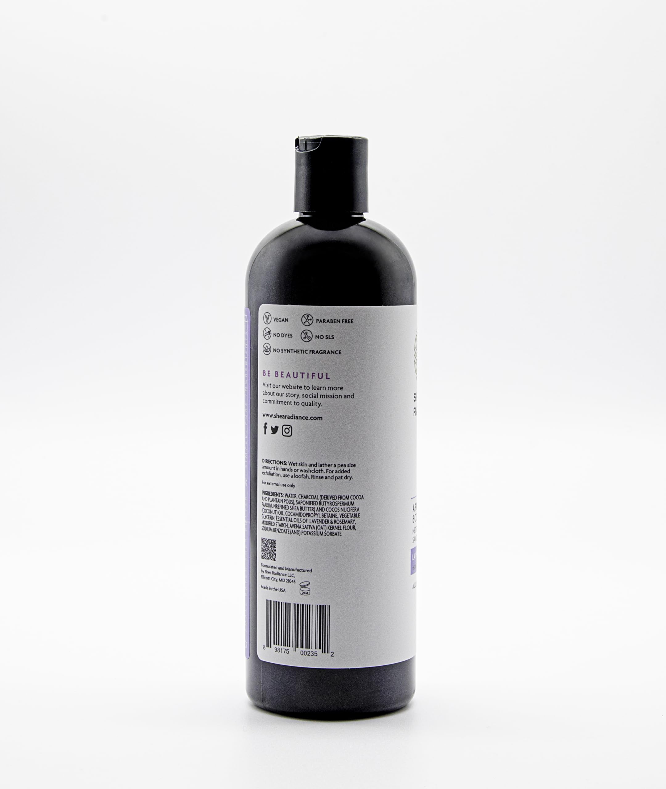 Shea Radiance African Black Soap Body Wash - Dry Skin, Eczema, Rashes, Blemish Cleanser | Lavender Rosemary (16 oz)