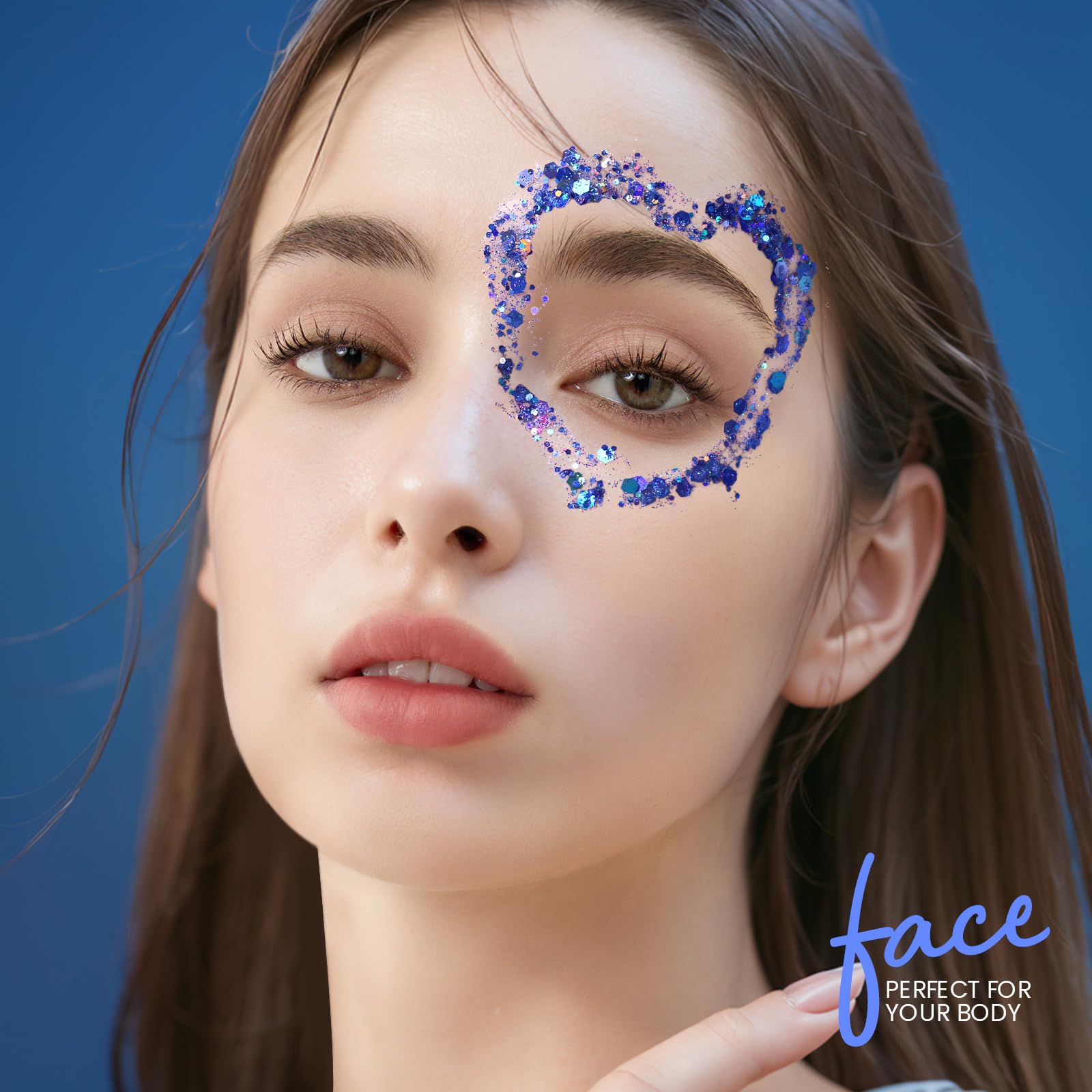 Teenitor Blue Body Glitter, Face Glitters, Body Glitter Gel, Hair Glitter Gel, 80g/2.8oz Holographic Blue Glitter Makeup for Face Body Hair