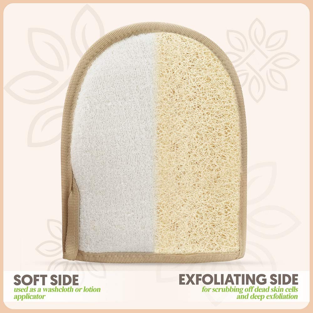 Premium Exfoliating Loofah Glove Pad Body Scrubber. Our Mitt Gloves are Made of Natural Egyptian Shower Loufa Sponge and Soft Cotton Materials (2 Pack)