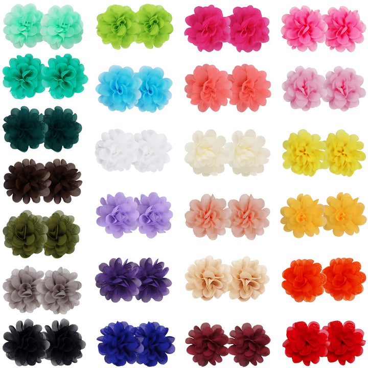 WillingTee 50pcs 2 Chiffon Flower Hair Bows Tiny Clips for Girls Fully Lined Non Slip Baby Clips Hair Accessories for Baby Girls Newborns Infants Toddlers 25 Colors in Pairs
