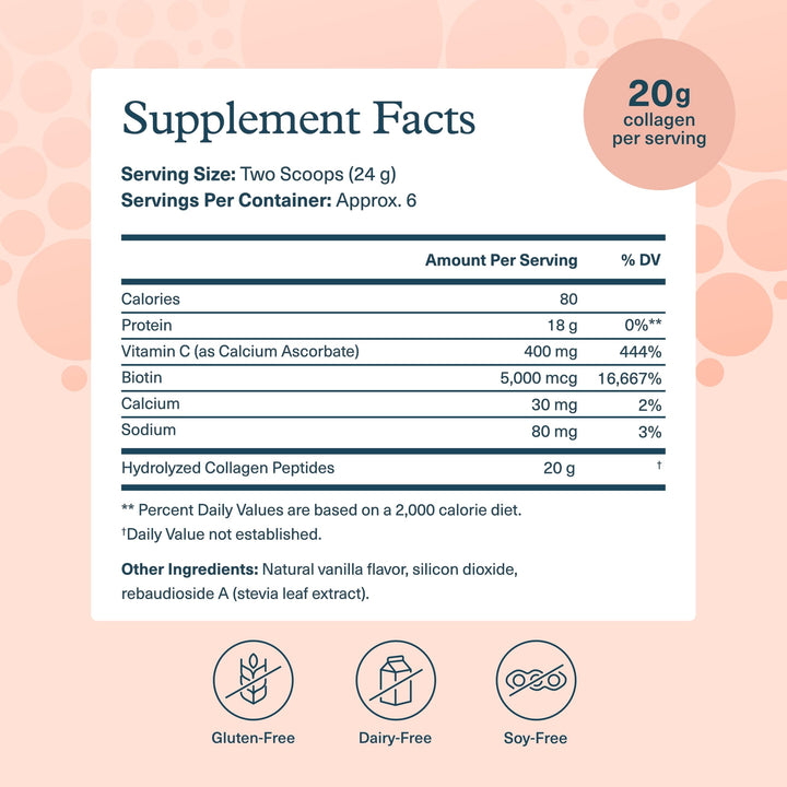 Youtheory Collagen Powder - Premium Collagen Supplement with Vitamin C & Biotin - Supports Healthy Hair, Nails, Skin & Joints* - Dairy, Soy & Gluten Free - Vanilla, 4.7 oz
