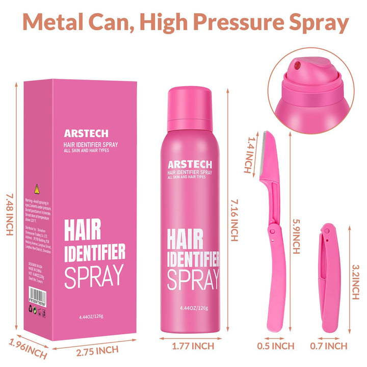 Hair Identifier Spray for Face Shaving Dermaplaning Tool 4 Pack Skin Body Dermaplaning Spray for Women with 16 Face Razor for Face Shaver Hair Removal Kit Excess Hair Dermaplane Razor for Women Face