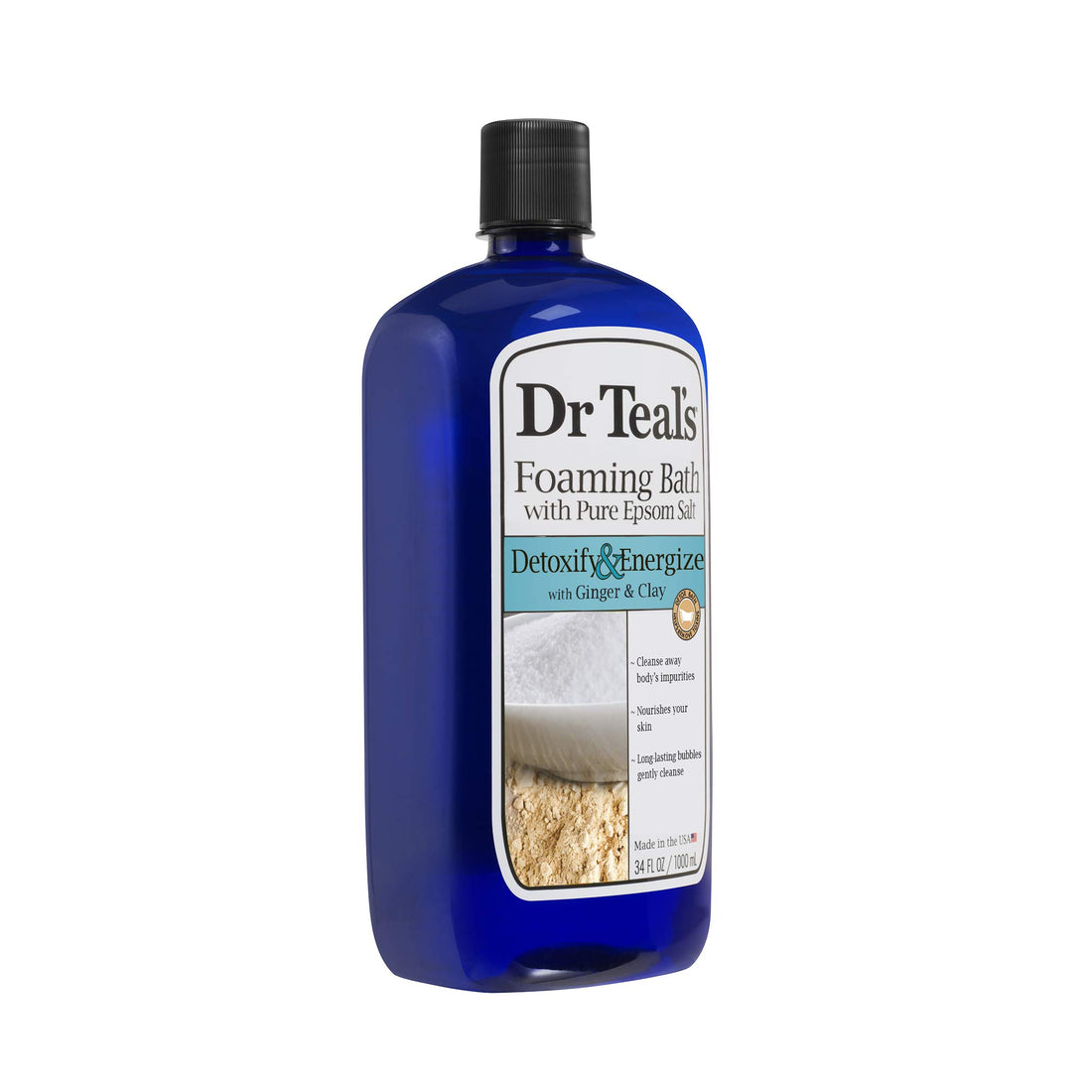 Dr Teal’s Foaming Bath with Pure Epsom Salt, Detoxify & Energize with Ginger & Clay, 34 Ounches
