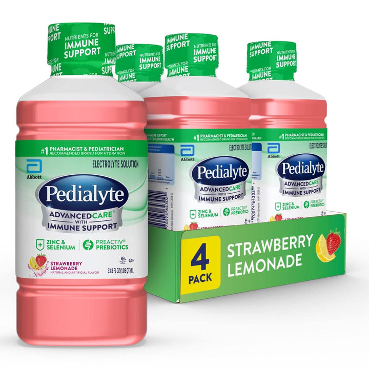 Pedialyte Pedialyte AdvancedCare Electrolyte Solution with PreActiv Prebiotics Electrolyte Drink Strawberry Lemonade Liquid 1-L (Pack of 4)