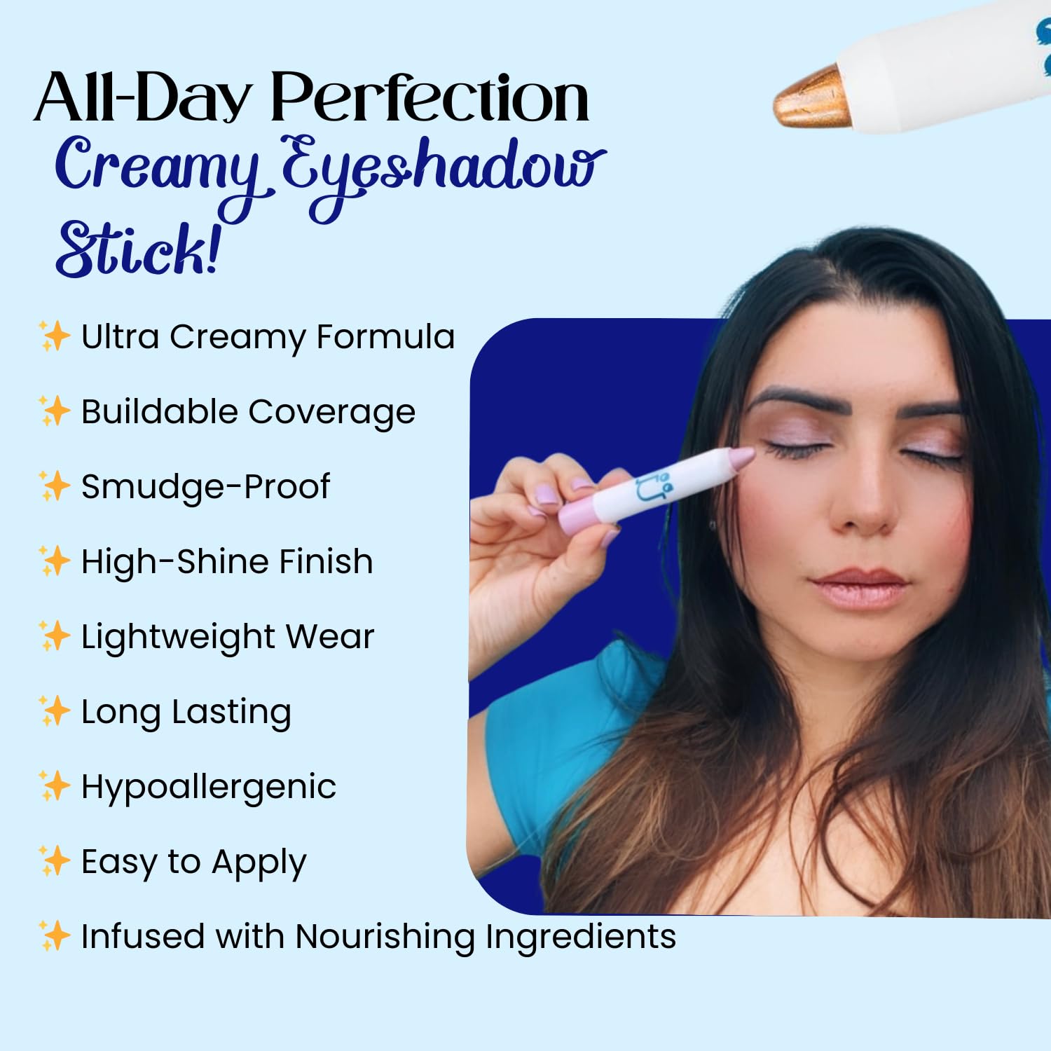 M2U NYC Ultra Creamy Eye Shadow Stick – (Copper Storm) Shimmer Cream Eyeshadow Pencil Crayon - Moisturizing Eye Brightener Stick & Highlighter – Smudge Proof, Buildable & Lightweight Formula