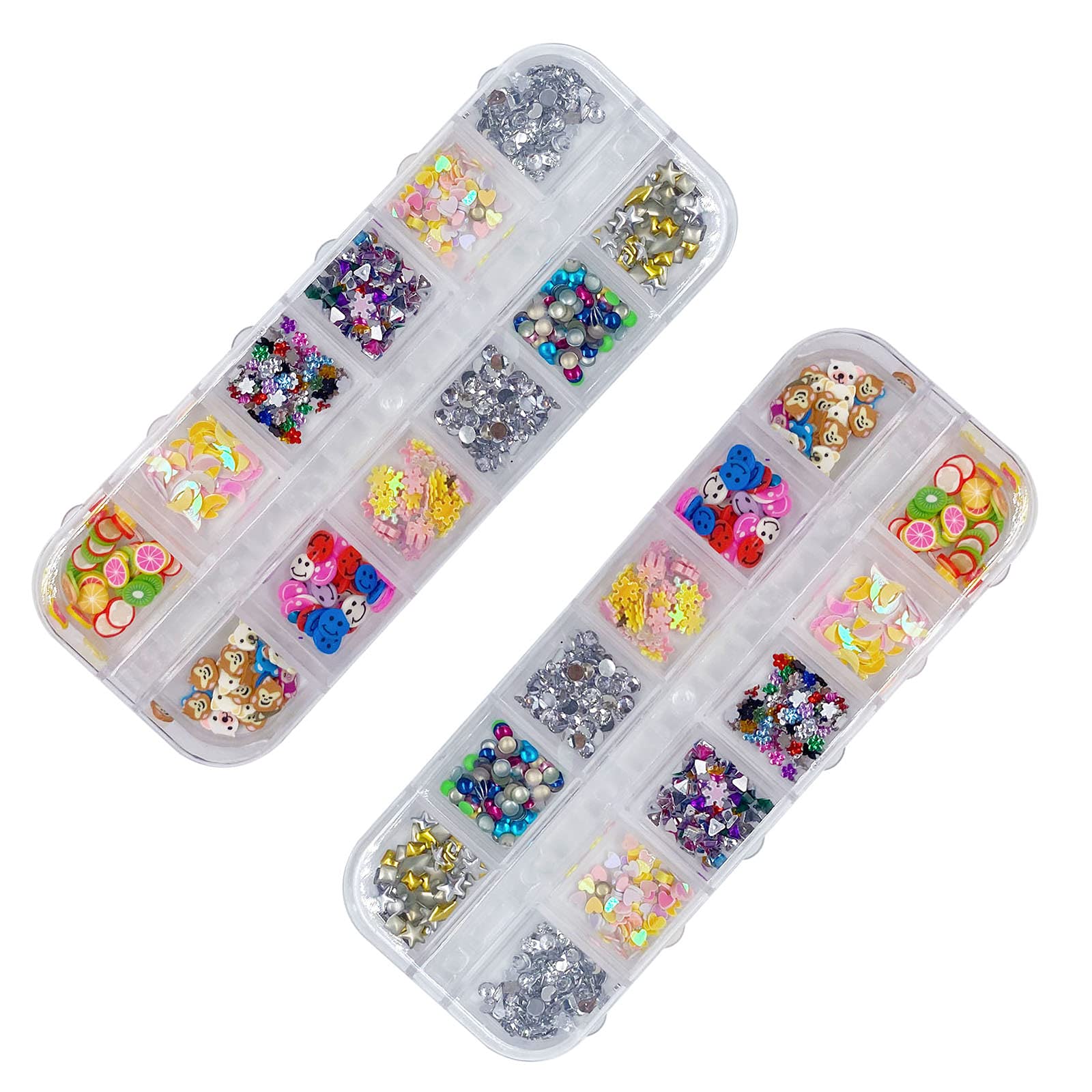 4 Boxes Grids Nail Art Rhinestones Crystals Flat Back Gemstones Variety Nail Art Rhinestones