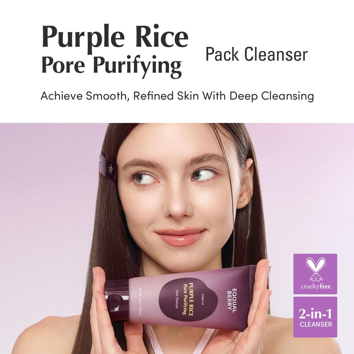 EQQUALBERRY Purple Rice Pore Purifying Pack Cleanser - Dual-Use Clay Mask & Foam Cleanser | Deep Cleansing for Pore Care & Skin Prep | AHA+BHA+PHA | Korean Skincare for Glass Skin, 4.58 OZ. (130g)
