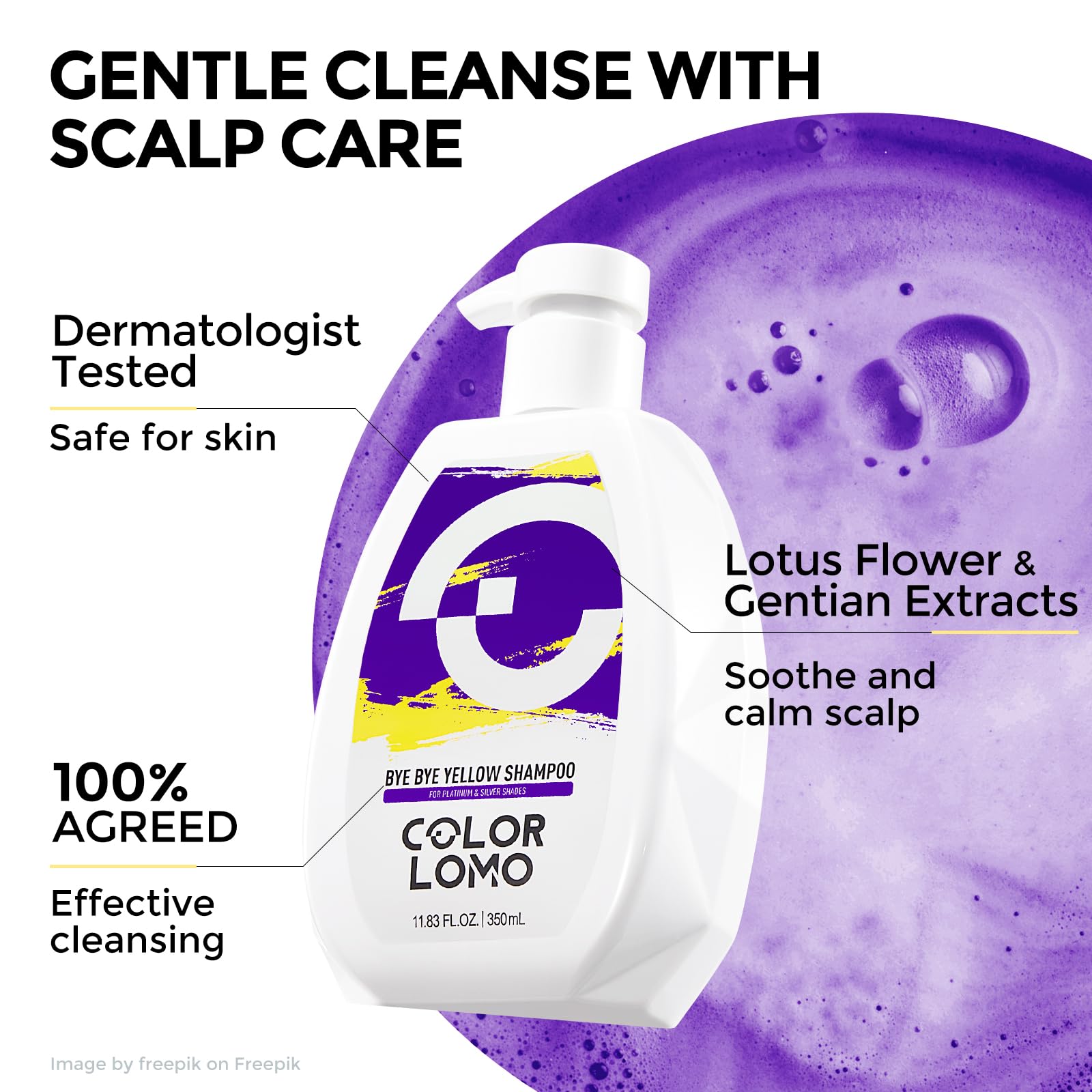 COLORLOMO Bye Bye Yellow Purple Shampoo, Neutralizes Brass & Yellow Tones, Sulfate Free, For Color Treated, Blonde, Bleached, Highlighted Brown or Silver Hair, 11. 83 Fl Oz