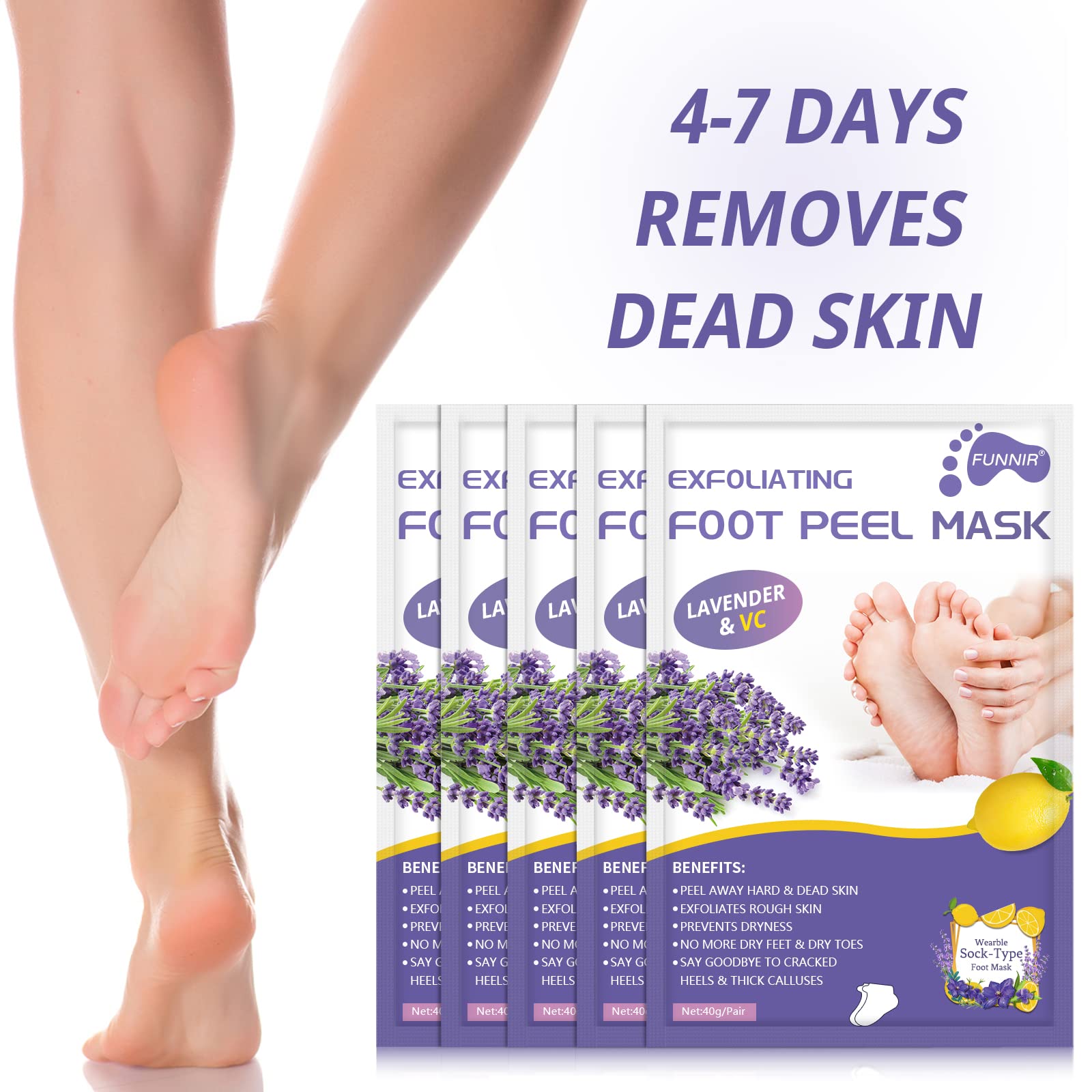 FUNNIR Foot Peeling Mask (5 Pack) Exfoliant for Peeling Off Calluses, Natural Exfoliator for Dry Dead Skin, Callus, Repair Rough Heels Soft Smooth Touch
