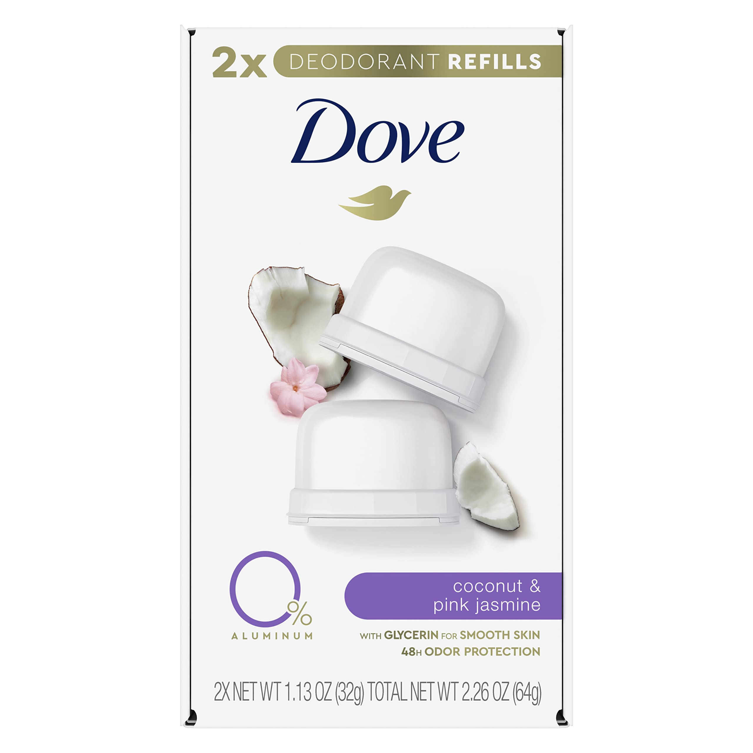 Dove Female Refillable Deodorant Refill Kit Deodorant Floral Scent Spray Coconut & Pink Jasmine 0% Aluminum 1.13 Oz 2 Refills, Pack Of 1