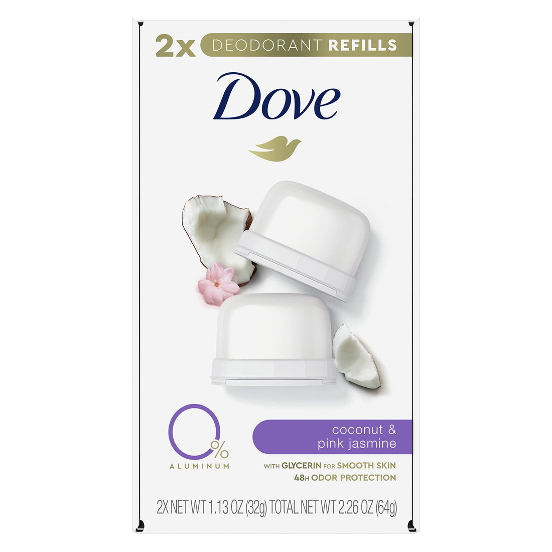 Dove Female Refillable Deodorant Refill Kit Deodorant Floral Scent Spray Coconut & Pink Jasmine 0% Aluminum 1.13 Oz 2 Refills, Pack Of 1