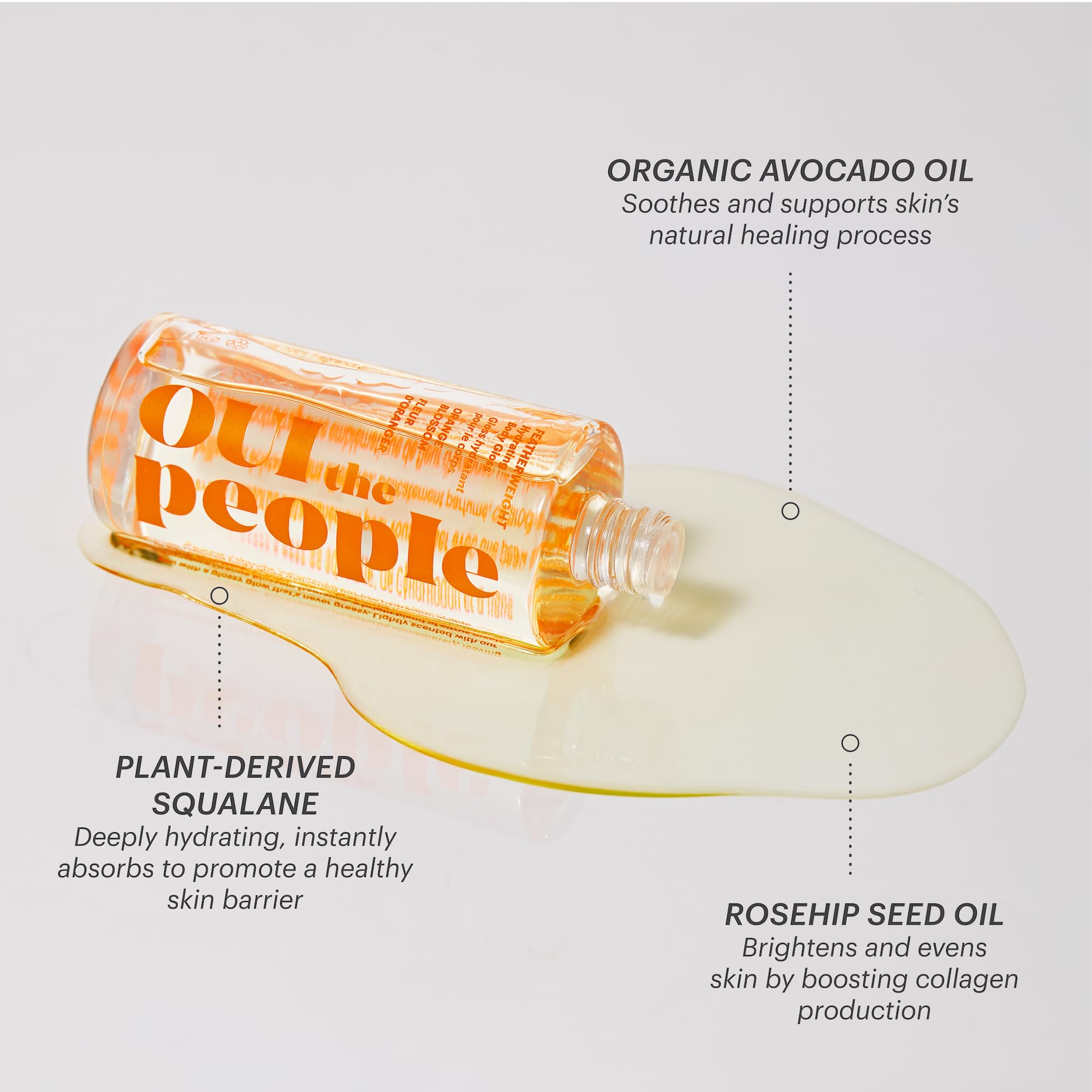 OUI the People FEATHERWEIGHT Hydrating Body Gloss, Orange Blossom Scent, Skin Barrier Boosting Serum Oil for Deep Hydration, Softens, Firms, and Enhances Skin Health, Shimmer Body Oil, 3.3 oz