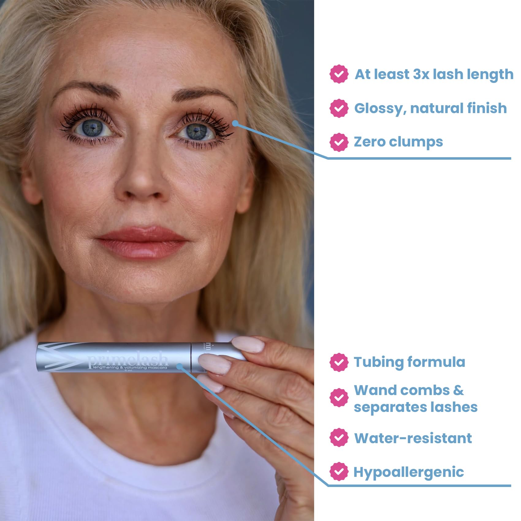 Prime Prometics PrimeLash Mascara for Older Women – Volumizing, Incredible Length in 2 Coats – Long-Stay, Zero Clumps, Hypoallergenic (Brown)