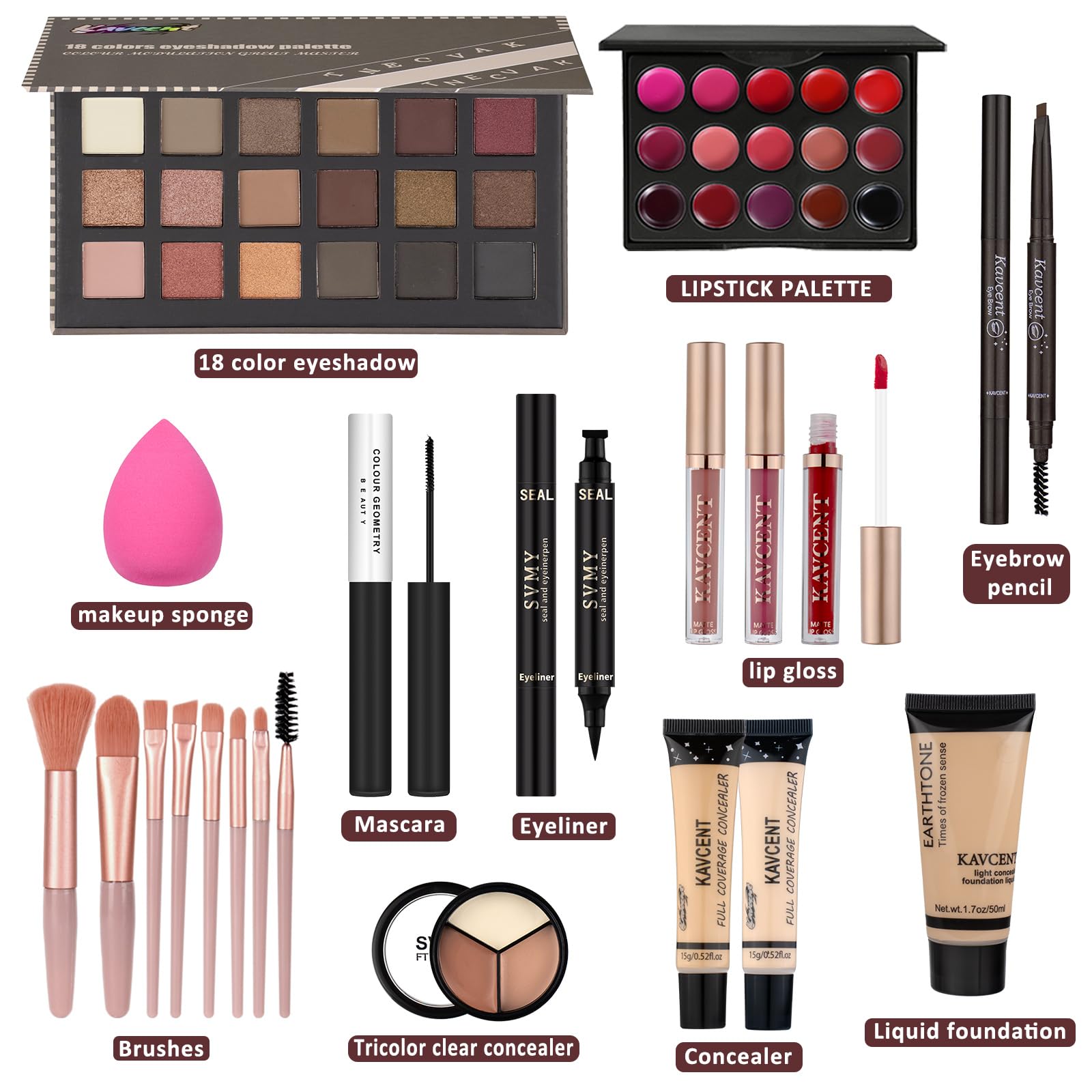 Makeup Set Makeup Kit for Women Full Kit Makeup Sets for Teens Teenagers Eyeshadow Palette Lip Gloss Foundation Mascara Eyeliner Contour Stick Makeup Kits
