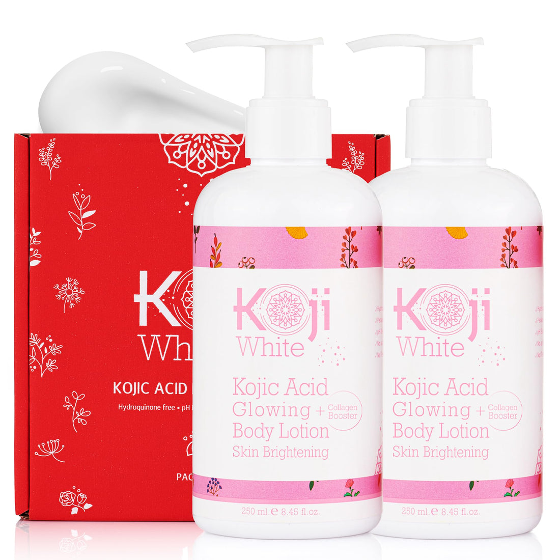 Koji White Kojic Acid & Collagen Body Lotion, Women Gifts Set for Skin Brightening with Arbutin, Glowing Skin, Moisturizer & Radiant Complexion, Uneven Skin Tone - Vegan, 8.45 Fl Oz (2 Packs)