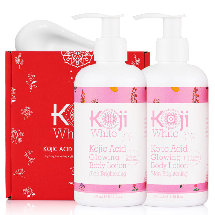 Koji White Kojic Acid & Collagen Body Lotion, Women Gifts Set for Skin Brightening with Arbutin, Glowing Skin, Moisturizer & Radiant Complexion, Uneven Skin Tone - Vegan, 8.45 Fl Oz (2 Packs)