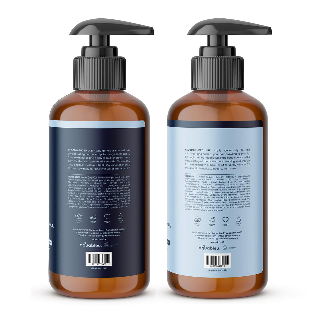 Aquableu Biotin Volumizing Shampoo & Conditioner Set – Natural Thickening & Volume For Thicker Fuller Hair - Promotes Healthy Hair Growth - Includes Coconut, Keratin, Argan & Jojoba Oil – Sulfate Free