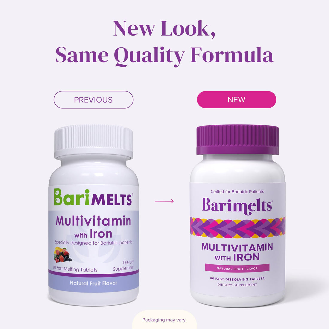 Barimelts Bariatric Multivitamin with Iron - 60 Fast-Dissolving Tablets (1-Month Supply) - Sugar-Free Bariatric Vitamins for Women, Natural Fruit Flavor