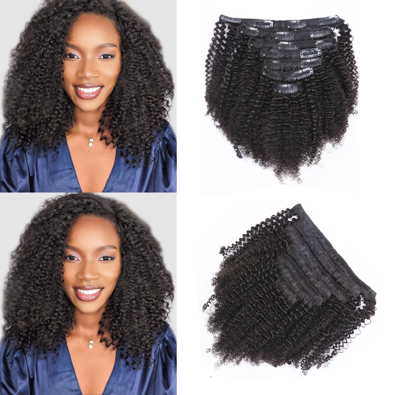 Loxxy 12inch Afro Kinkys Curly Brazilian Virgin Hair Clip in Extensions 100% Real Remy Human Hair For Black Women Natural Color 8A Kinky Curly Clip ins 4C For African Amerians 120g/set 7pcs/set