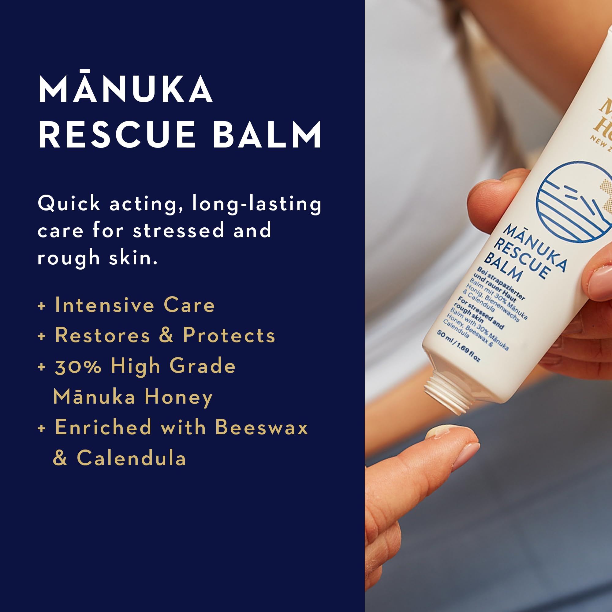 Manuka Health Manuka Rescue Balm - Medical Grade Manuka Honey Wound Care with Aloe, Beeswax & Calendula – Fast Acting, Long Lasting Care for Stressed & Rough Skin, 1.69oz