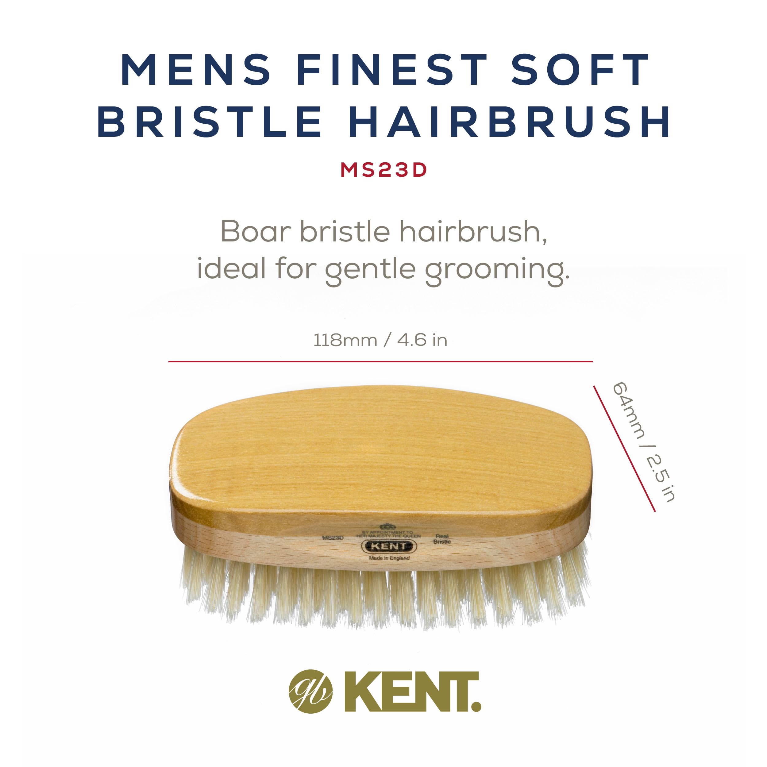 Kent Ms23d Rectangular Satinwood + Beechwood Soft White Pure Bristle Military Brush