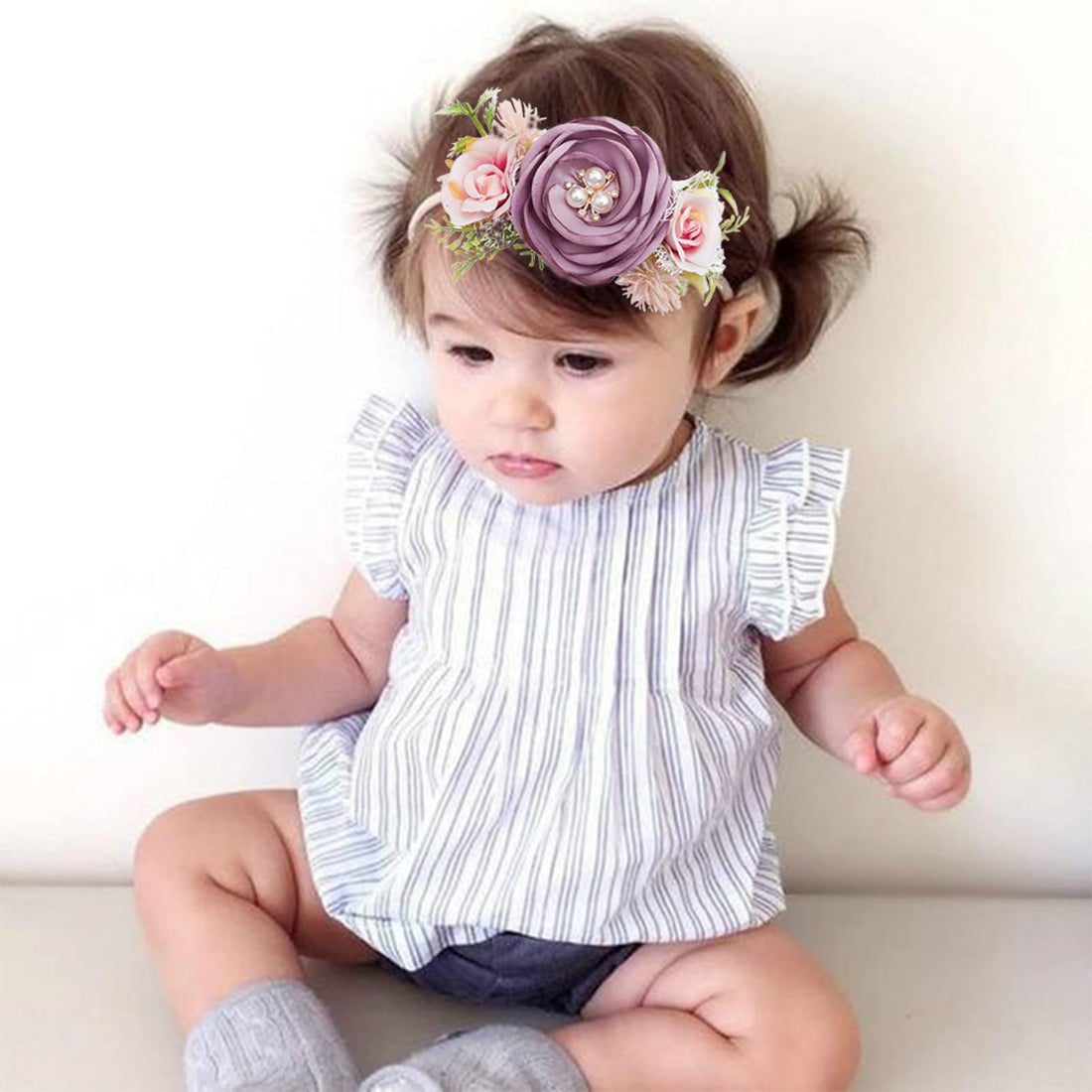 Baby Girl Headbands BFNAAgirl Nylon Flower Elastic Hairbands 3pcs Hair Accessories Gift for Newborn Infant Toddlers (YM2)