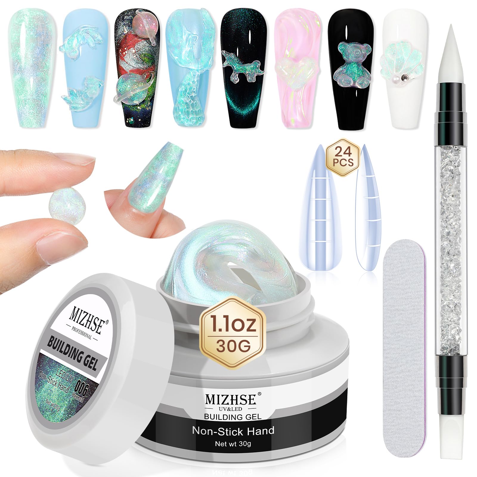 MIZHSE Mermaid Aurora Solid Builder Gel, 1oz Hard Gel for Nails 3D Non-sticky Builder Gels Polish Soak Off for Nails Salon Home DIY Manicure