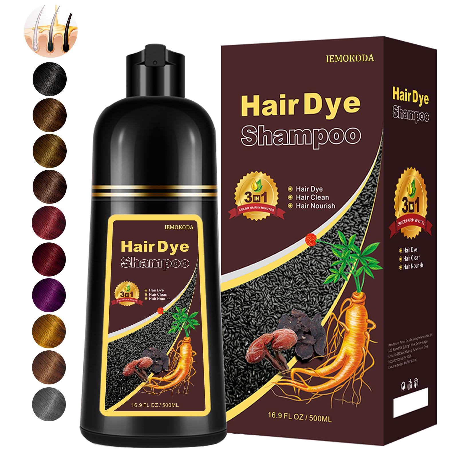 Instant Light Brown Hair Dye Shampoo for Gray Hair 3 in 1, Natural Hair Color Shampoo for Women Men Brown Colors in 10-15 mins, 100% Coverage Long Lasting Hair Dye 16.9 Fl Oz (Light brown)