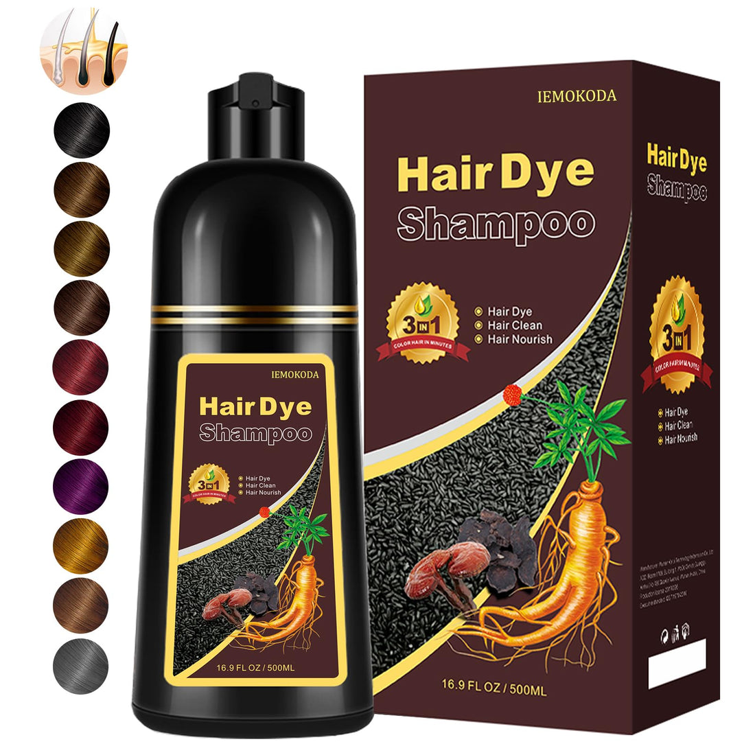Instant Light Brown Hair Dye Shampoo for Gray Hair 3 in 1, Natural Hair Color Shampoo for Women Men Brown Colors in 10-15 mins, 100% Coverage Long Lasting Hair Dye 16.9 Fl Oz (Light brown)