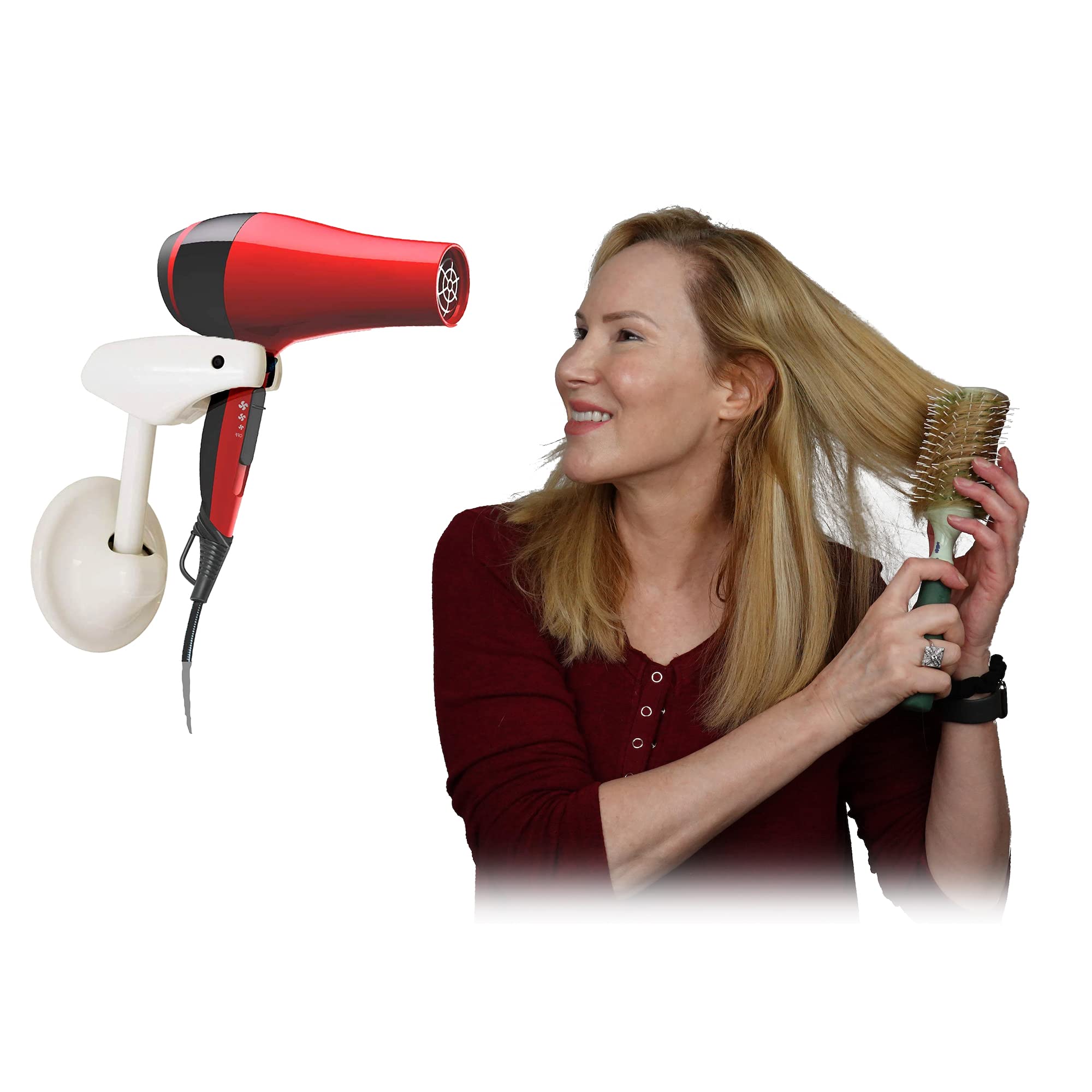 Hands Free Hair Dryer Holder - Patented Blow Drying Wall Mount Design - Stand Adjusts and Swivels