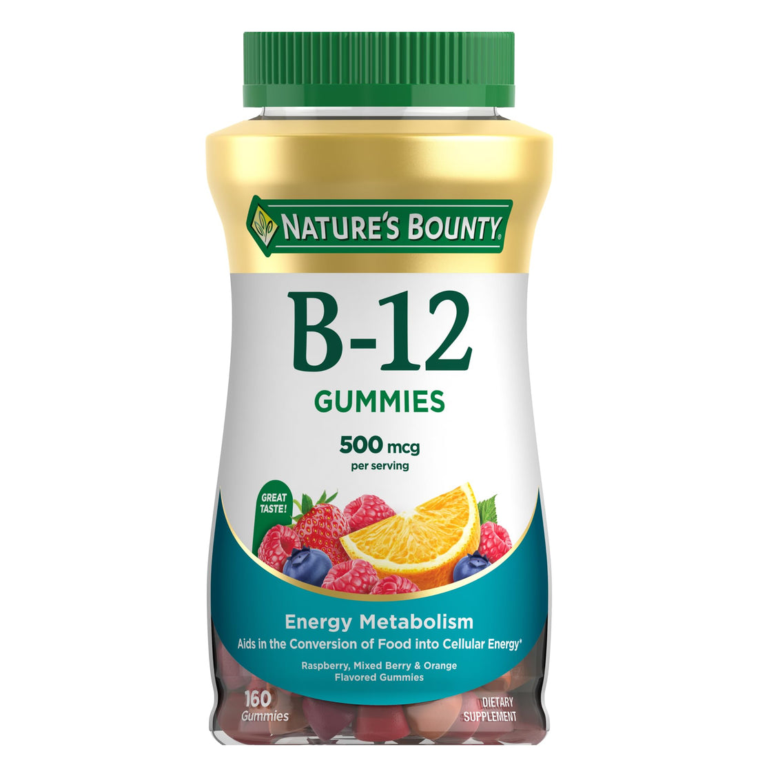 Nature's Bounty Vitamin B12 Gummies, Dietary Supplement, Supports Energy Metabolism and Nervous System Health, Mixed Berry Flavor, 500mcg, 160 Count