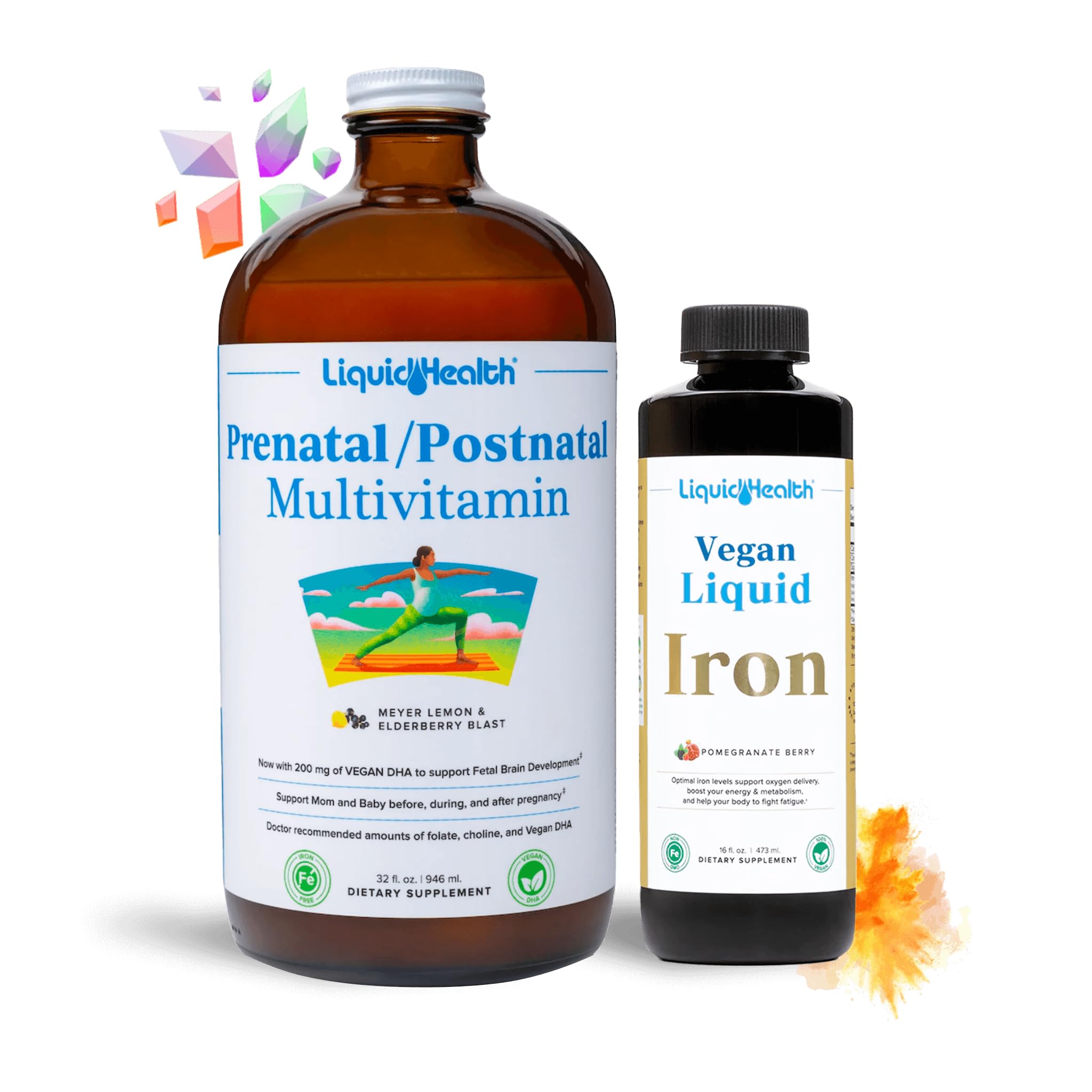 LIQUIDHEALTH Prenatal Baby Booster Pregnancy Vitamin Bundle - Vegan Women's Prenatal Multivitamin with SunActive & Ferrochel Iron, Folate, Whole Foods