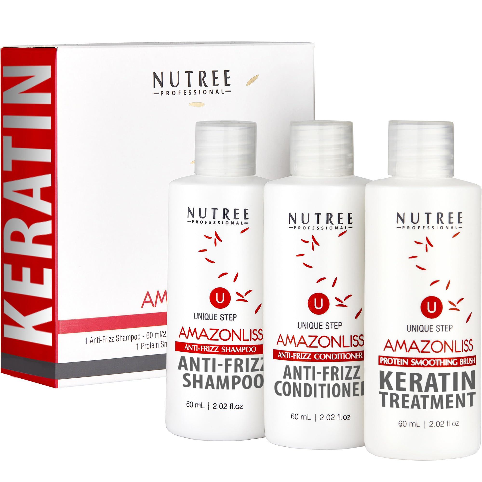 Hair Straightening Brazilian Keratin Treatment 1 Step Amazonliss Protein Smoothing Brush Set 2.02 Fl.oz - New Formula - Odor-Free - Formaldehyde-Free - Easy To Apply - Only 1 Hour for Application