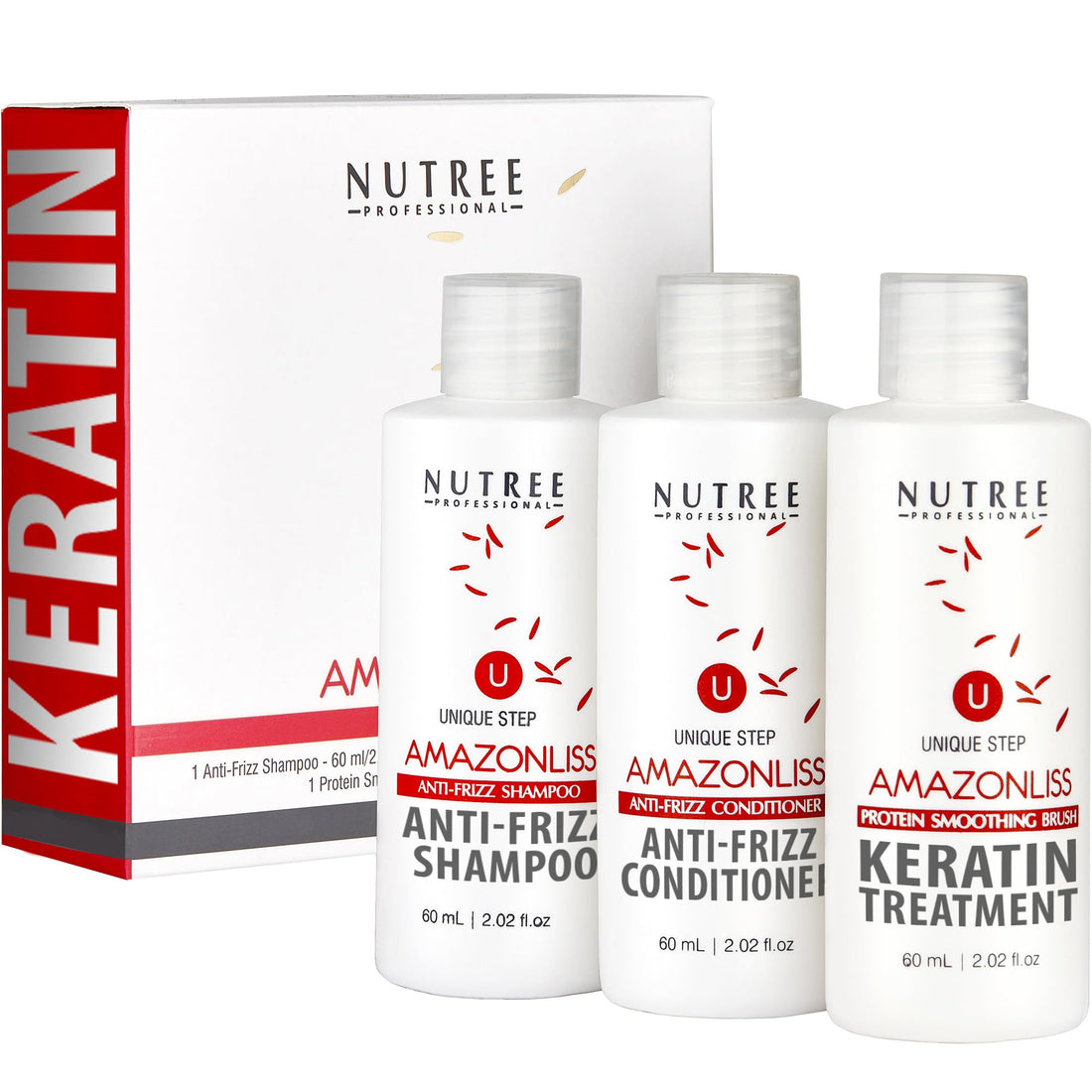 Hair Straightening Brazilian Keratin Treatment 1 Step Amazonliss Protein Smoothing Brush Set 2.02 Fl.oz - New Formula - Odor-Free - Formaldehyde-Free - Easy To Apply - Only 1 Hour for Application