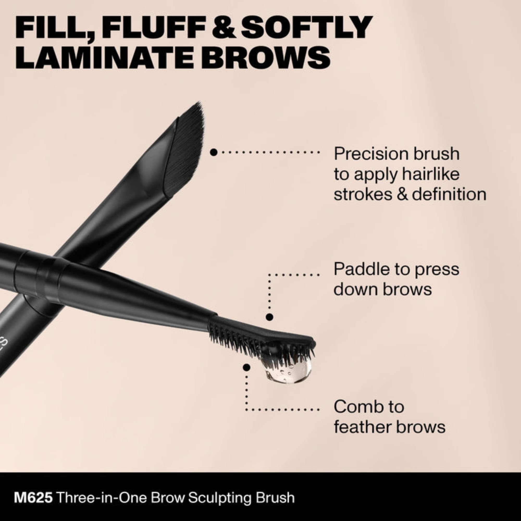 Morphe M625 Three-In-One Brow Sculpting Brush - Precision Angled Brush, Brow Comb & Laminating Paddle for Fluffy, Defined Brows - Pairs with any Wax, Tinted Pomade or Gel Product (1 Count)