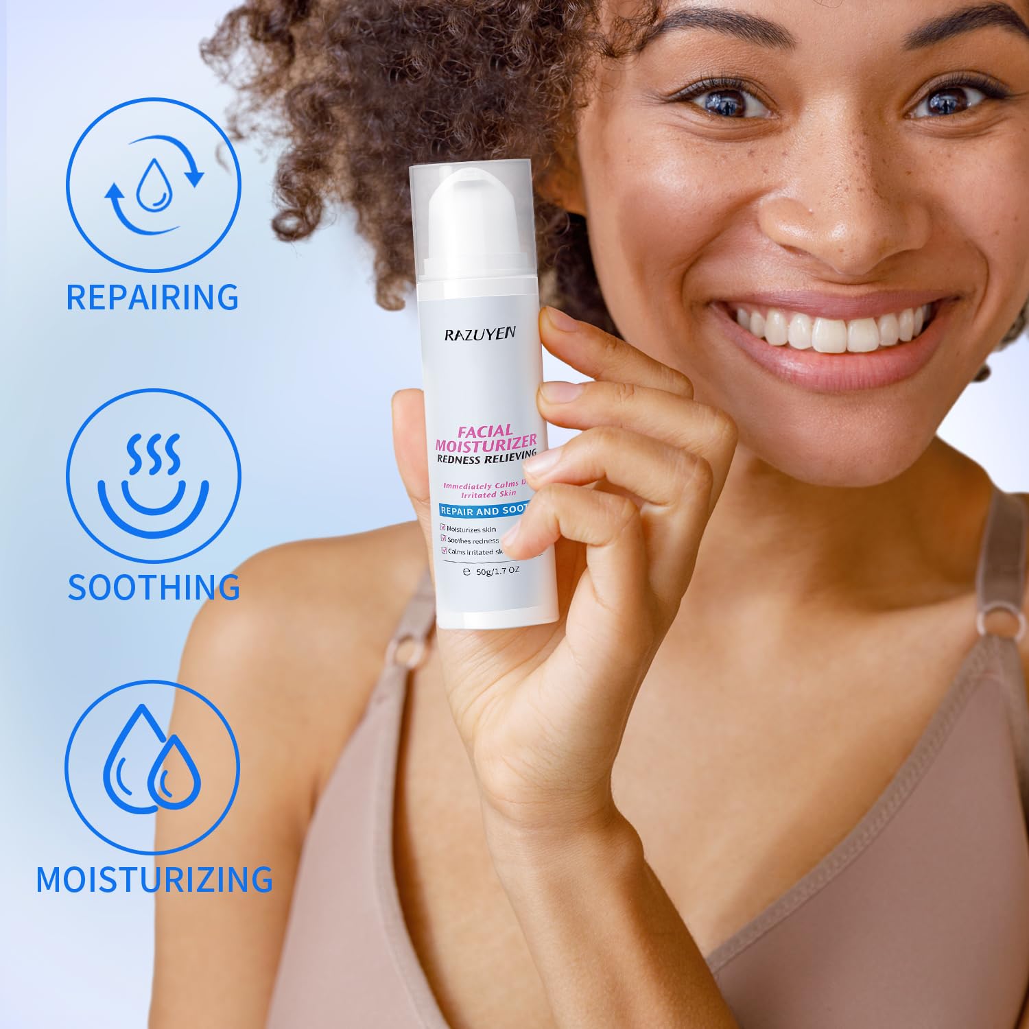 RAZUYEN Panthenol Cream, Soothing Face Repair Cream for Sensitive Skin, Fragrance Free, Non-Comedogenic, Hypoallergenic, Ceramide Moisturizer for Calming and Hydrating Skin, 1.7 Oz