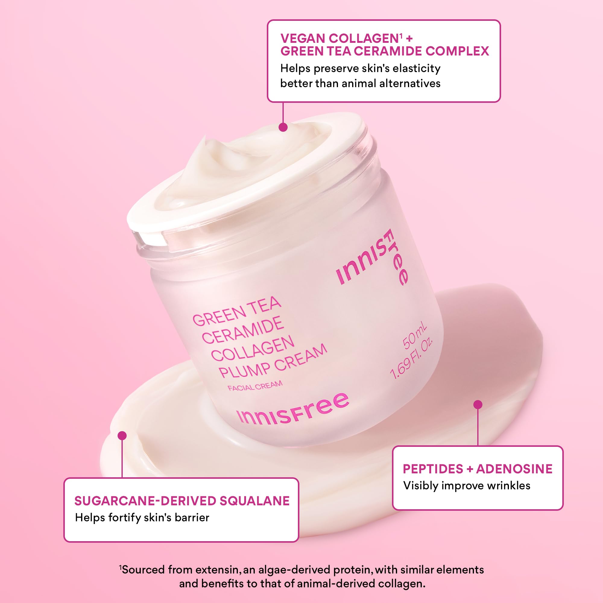 innisfree Green Tea Ceramide Collagen Plump Cream, Korean Face Moisturizer for a Youthful Glow