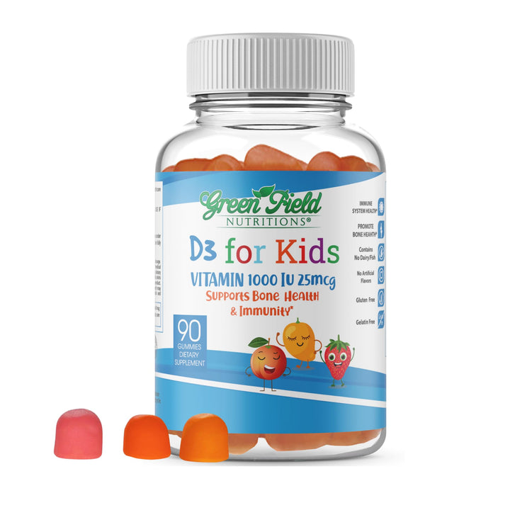 Greenfield Nutritions Halal Vitamin D3 for Kids - 1000 IU (25 mcg), 90 Halal Gummies - Non-GMO Gelatin Gluten Free Vegetarian Halal Vitamin D - Halal Vitamins for Kids, Supports Bone & Immune System