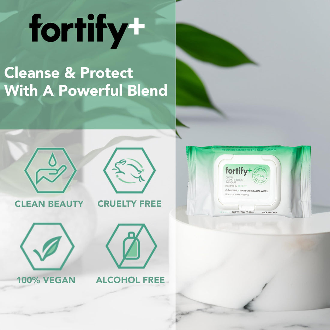 Fortify Skincare 9-in-1 Korean Facial Cleansing Wipes with Zeolite - Natural Germ-Fighting & Hydrating - Protecting & Refreshing - Clean Beauty Face Wipes - 30 Count