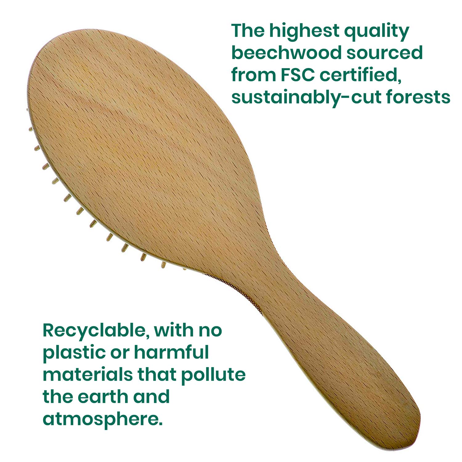 Giorgio GIONAT3 (9.25) Eco Friendly Beechwood Anti-Static Wood Bristle Hair Brush - All Natural Detangling Experience for Men and Women, Home and Travel, Thick and Thin Hair (Large)