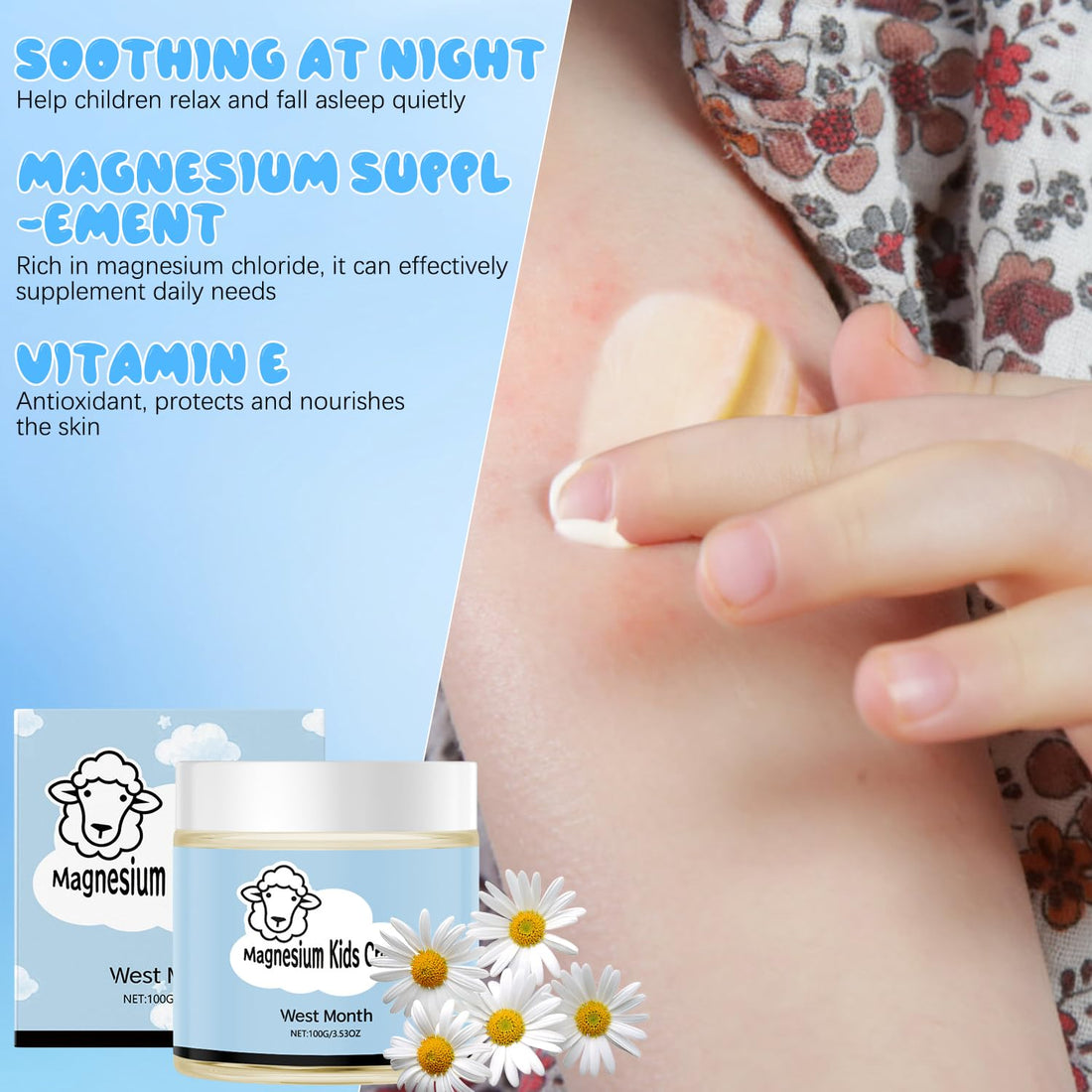 TFSUDI 2Pcs Magnesium Lotion for Kids, Juniors Bedtime Lotion By 8 Sheep Kids, Magnesium L otion For Sleep, Gentle Natural Calming Cream for Restful Sleep, Relaxation (200g/7.06oz)