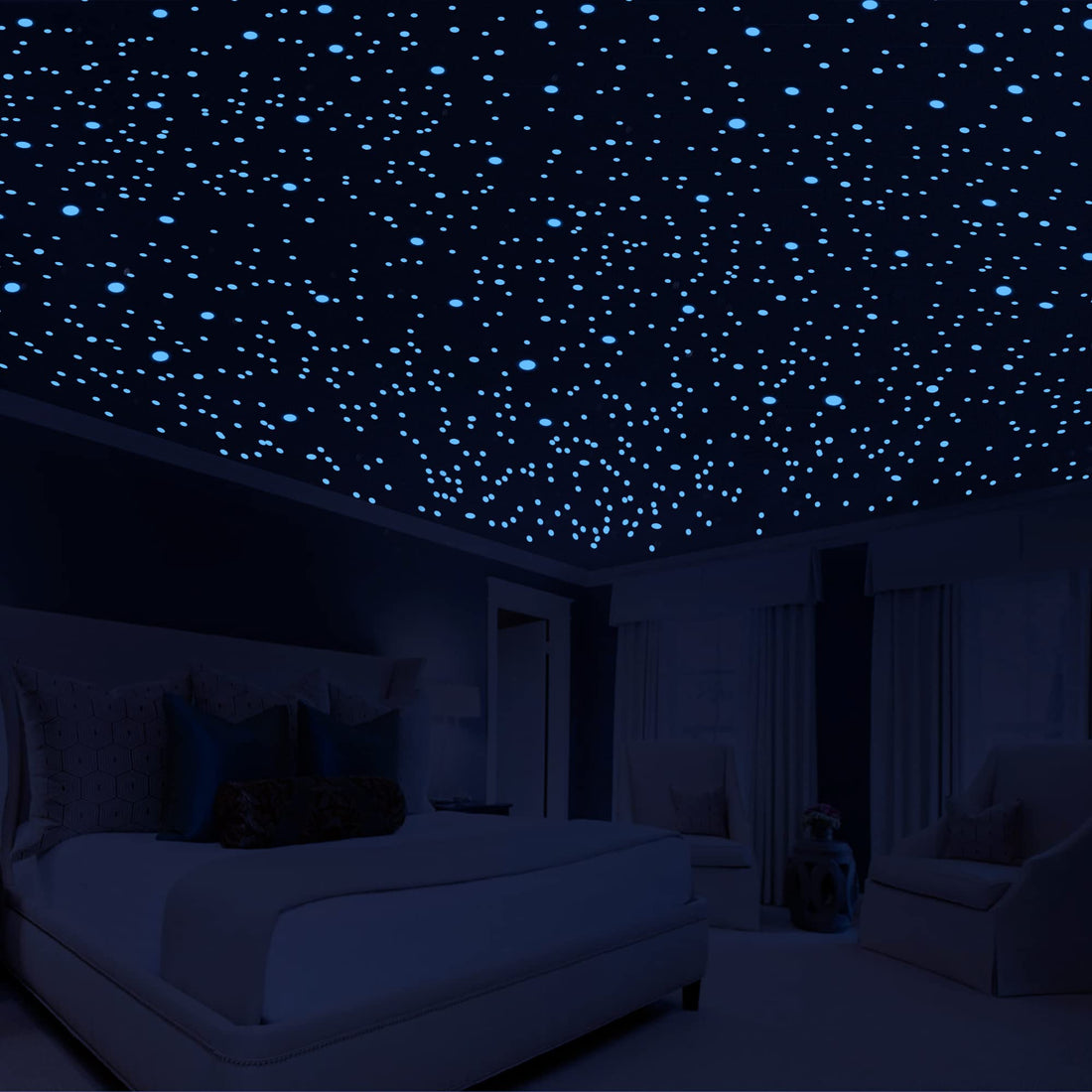 808 PCS Glow in The Dark Stars for Ceiling, Glowing Wall Decals Decor Stickers,(404 Pcs Green and 404 Sky Blue) 3D Adhesive Dots Decor Starry Sky Decor for Kids Bedroom or Birthday Gift
