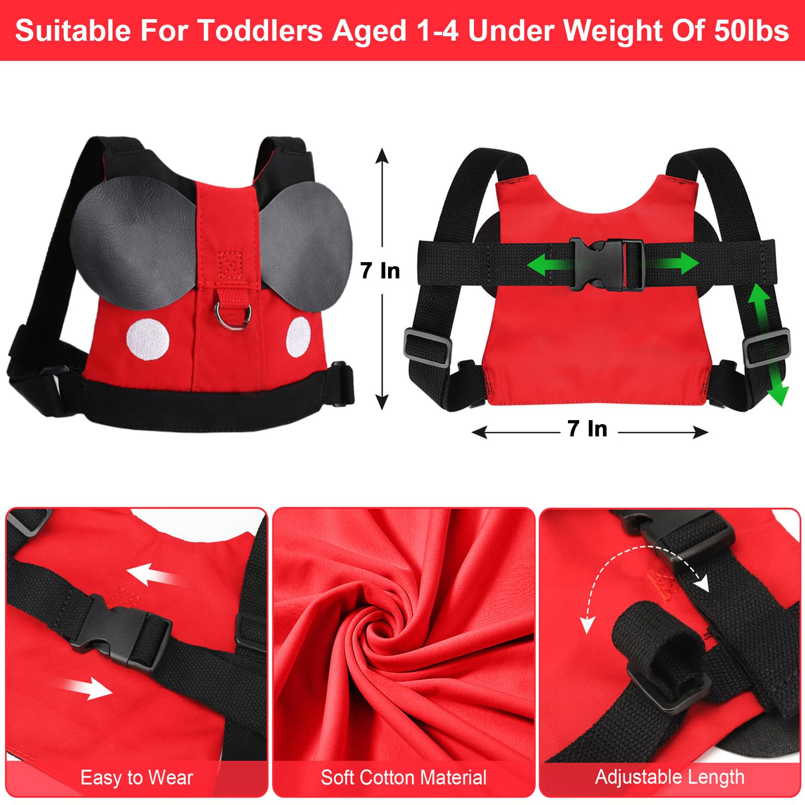 Accmor Toddler Leash Harness, Child Harness Baby Leash + Anti-Lost Wrist Link, Cute Kids Harness with Walking Assistant Strap Belt Tether for 1-5 Years Boys and Girls to Zoo or Mall
