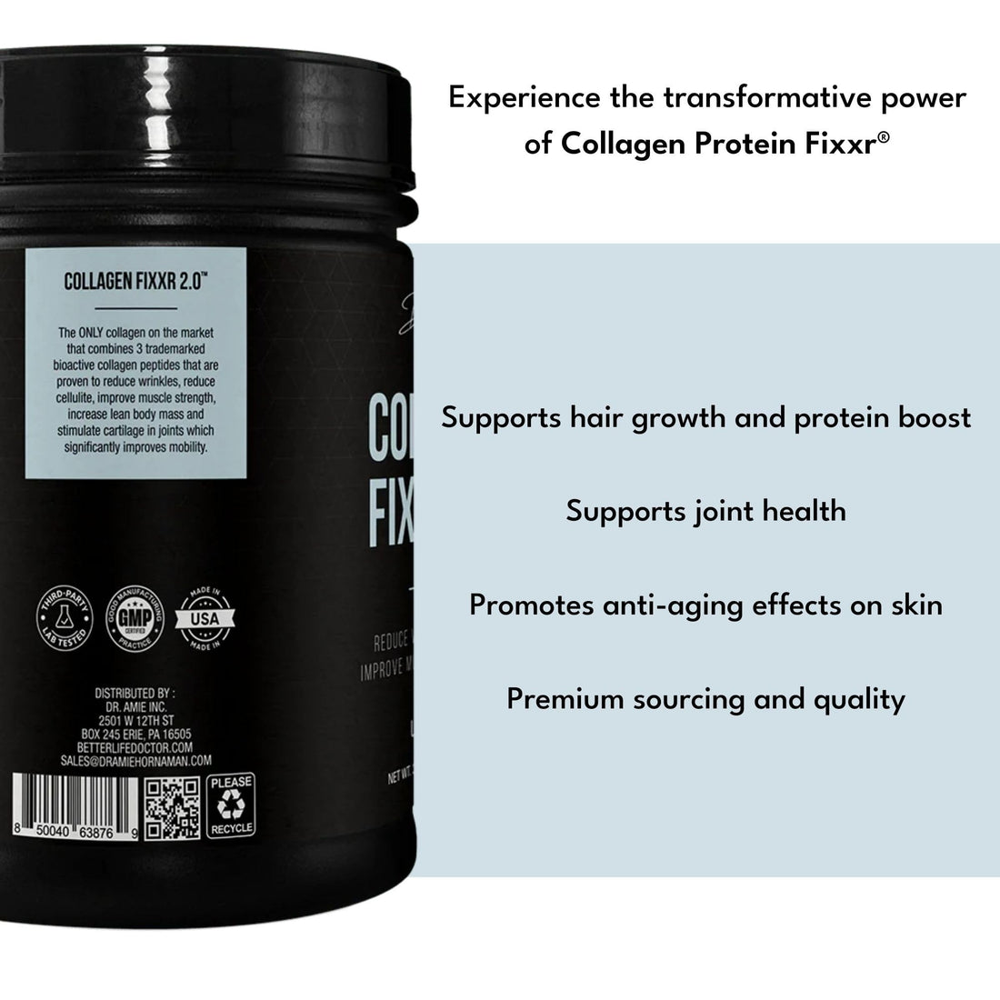 Fixxr Collagen 2.0 by Dr. Amie | with 3 Bioactive Collagen Peptides | Unflavored | 30 Servings