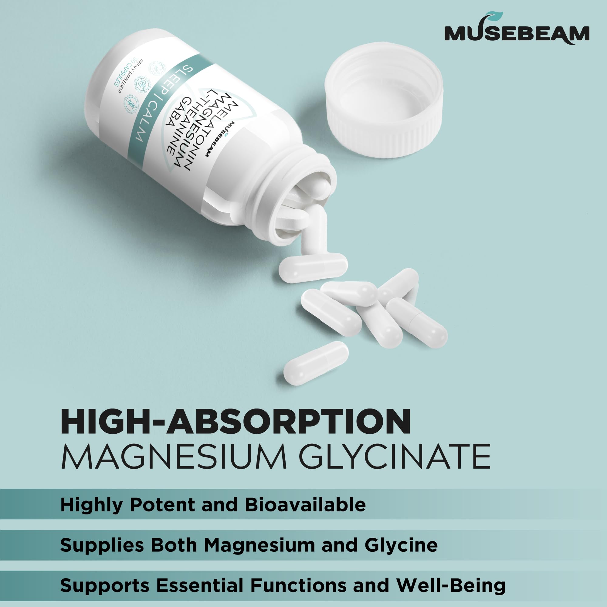 Magnesium Glycinate 275mg Melatonin 5mg L-Theanine 200mg GABA 100mg Capsules - Full Rest Nighttime Bedtime Support Supplement for Men Women - Vegan Sugar-Free Gluten-Free