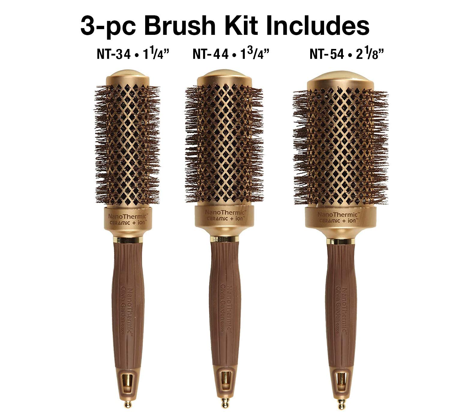 Olivia Garden NanoThermic Ceramic + Ion Round Thermal 3 Brush Kit