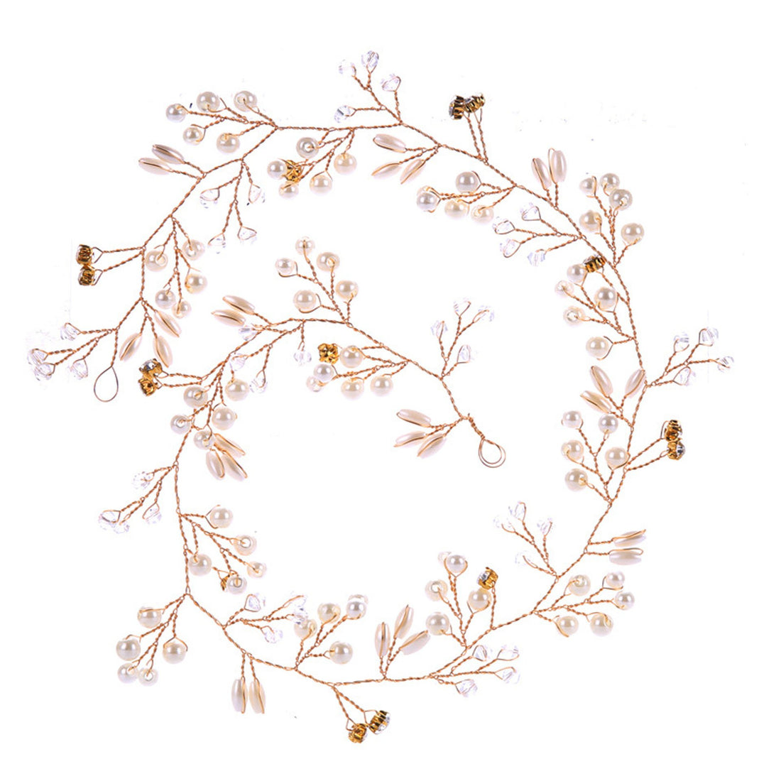 Wedding Bridal Headband Headpieces - Total Length 19.7 inches - Bridesmaid and Flowergirls Crystals Pearls Hair Vine Headwear Accessories for Women Lady Girls (Gold)