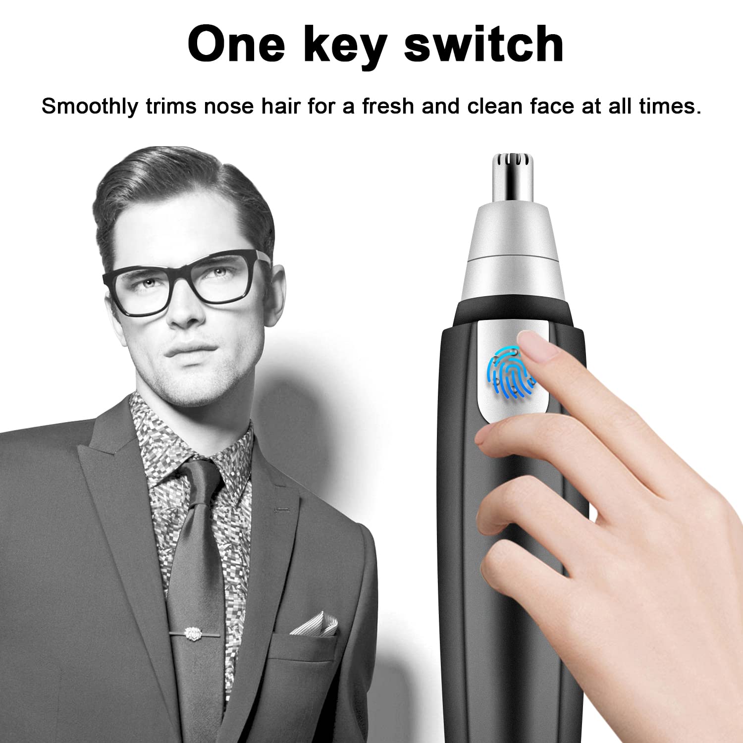 WOOTONG Painless Ear and Nose Hair Trimmer, Electric Nose Hair Shaver, Portable Facial Hair Clippers for Men and Women, Battery-Operated Nose Hair Remover