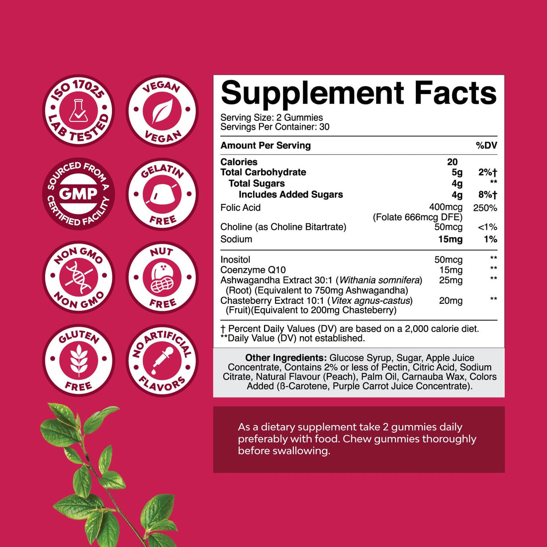 Fertility Gummies for Women Trying to Conceive - Yummy Gummy Fertility Supplement for Women with Myo-Inositol Folic Acid & Vitex Chasteberry - Vegan Non-GMO & Gluten Free - Juicy Peach (30 Servings)