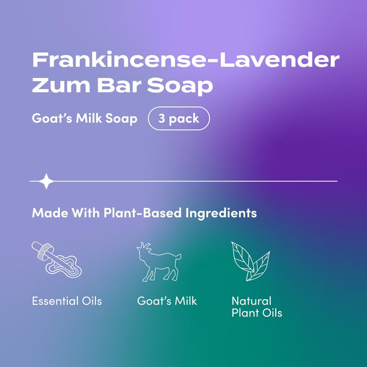Indigo Wild Zum Goat's Milk Soap Bar - Bar Soap for Hands & Body Made with Essential Oils - 3 oz - Frankincense-Lavender (3 Pack)